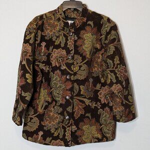 ALEXIS & AVERY Brown/Gold Floral Tapestry Business Career Jacket; Size M/L